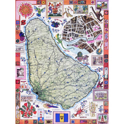 Artery8 Unframed Wall Art Travel Tourism Barbados Caribbean Tropical Map Vintage Advertising12X16 Inch from B&Q