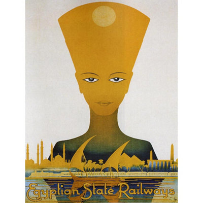 Artery8 Unframed Wall Art Travel Tutankhamun Nefertiti Cairo Railway Egypt Vintage Advert12X16 Inch from B&Q