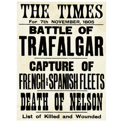 Artery8 Unframed Wall Art War Napoleonic Battle Trafalgar Times Newspaper 1805 Uk Nelson Navy12X16 Inch from B&Q