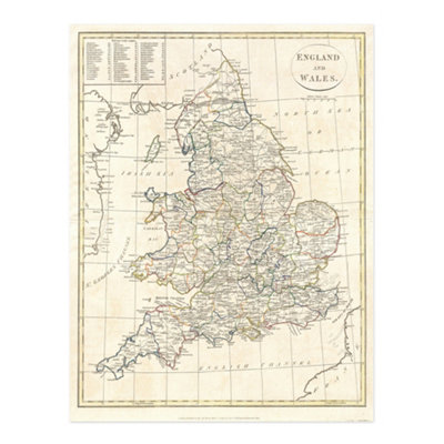 B&Q -  Unframed Wall Art 1799 Clement Cruttwell Map England Vintage12X16 Inch