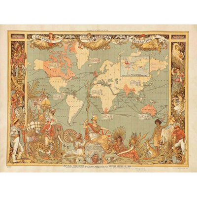 Artery8 Unframed Wall Art Maps British Empire 1886 Imperial Illustrated People World12X16 Inch from B&Q