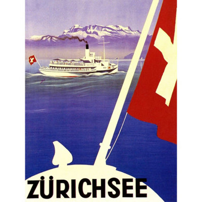 Artery8 Unframed Wall Art Travel Lake Zurich Switzerland Boat Alpine Mountain Flag12X16 Inch from B&Q
