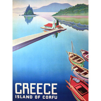 Artery8 Unframed Wall Art Travel Island Corfu Greece Boats Pier12X16 Inch from B&Q