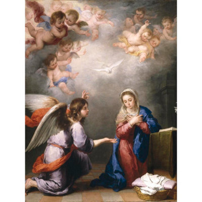 Artery8 Unframed Wall Art Painting Mary Annunciation Cherub Angel Religion Christian12X16 Inch from B&Q