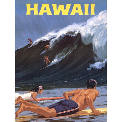 Wee Blue Coo Unframed Wall Art Travel Tourism Hawaii Usa Surf Ocean Wave12X16 Inch from B&Q