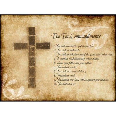 Wee Blue Coo Unframed Wall Art Ten 10 Commandments Cross Christian Religious Quote Typography12X16 Inch from B&Q