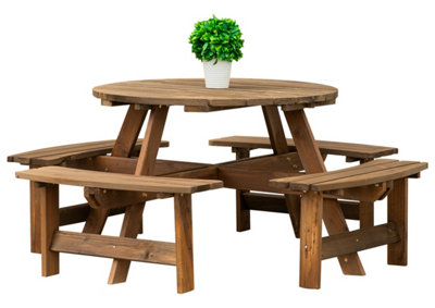 Woodside 8 Seater Round Outdoor Pressure Treated Pub Bench/garden Picnic Table