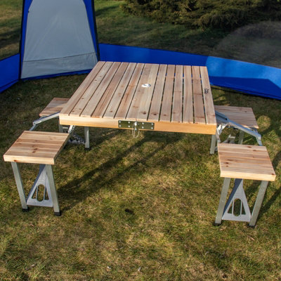 Andes Wooden Folding Portable Camping/picnic Outdoor Table & Stool Chair Set from B&Q