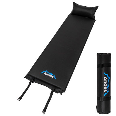 B&Q -  Self Inflating Camping Travel Mat With Pillow Hiking Roll Mattress Black