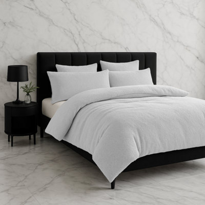 Teddy Bear Fleece Soft Cosy Duvet Cover + Pillow Case Set White from B&Q