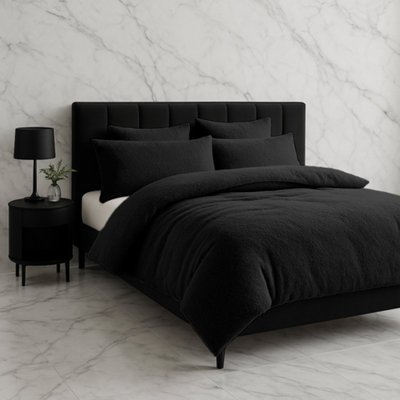Teddy Bear Fleece Soft Cosy Duvet Cover + Pillow Case Set Black from B&Q