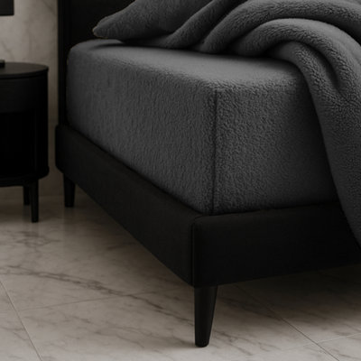 Teddy Fitted Sheet 30Cm Extra Deep Soft Cuddly Soft Touch Bedding Charcoal from B&Q