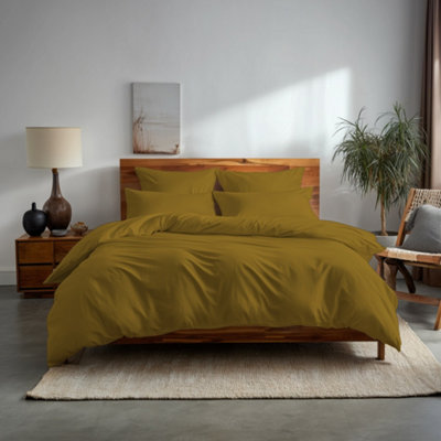 Plain Dyed Easy Care Polycotton Duvet Cover And Pillowcase/s Set Bed Linen Mustard from B&Q