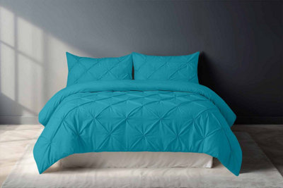 Pintuck Pinch Pleated Polycotton Duvet Cover And Pillowcase/s Set Bed Linen Teal from B&Q