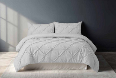 Pintuck Pinch Pleated Polycotton Duvet Cover And Pillowcase/s Set Bed Linen Silver from B&Q