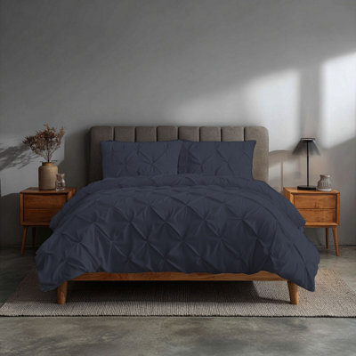 Pintuck Pinch Pleated Polycotton Duvet Cover And Pillowcase/s Set Bed Linen Grey from B&Q