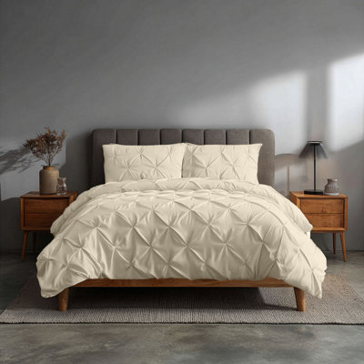Pintuck Pinch Pleated Polycotton Duvet Cover And Pillowcase/s Set Bed Linen Cream from B&Q
