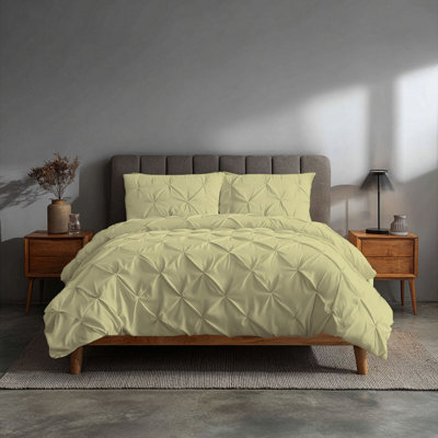 Pintuck Pinch Pleated Polycotton Duvet Cover And Pillowcase/s Set Bed Linen Lemon from B&Q