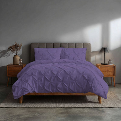 Pintuck Pinch Pleated Polycotton Duvet Cover And Pillowcase/s Set Bed Linen Lilac from B&Q