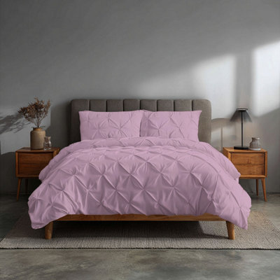 Pintuck Pinch Pleated Polycotton Duvet Cover And Pillowcase/s Set Bed Linen Pink from B&Q