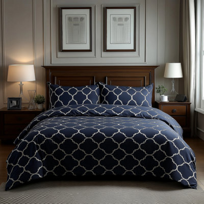 Duvet Cover And Pillowcase Set Grey Geometric Design Polycotton Bed Linen Grey from B&Q