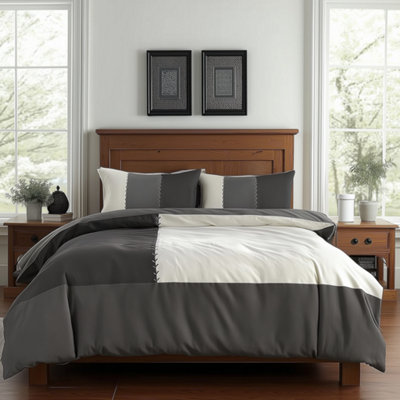 Duvet Cover And Pillowcase Set Modern Patchwork Design Polycotton Bed Linen Black from B&Q