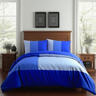 Duvet Cover And Pillowcase Set Modern Patchwork Design Polycotton Bed Linen Blue from B&Q