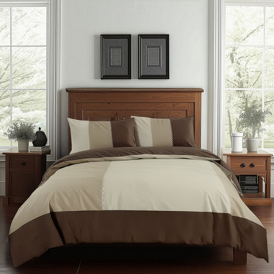 Duvet Cover And Pillowcase Set Modern Patchwork Design Polycotton Bed Linen Chocolate from B&Q