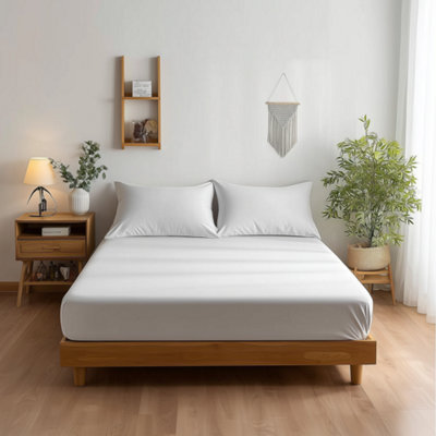 Luxury 400Tc Sateen Soft Touch Hotel Quality Fitted Sheet Bed Linen 40Cm Extra Deep Skirt White from B&Q