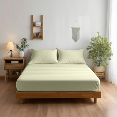 Luxury 400Tc Sateen Soft Touch Hotel Quality Fitted Sheet Bed Linen 40Cm Extra Deep Skirt Cream from B&Q