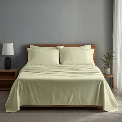 Luxury 400Tc Sateen Soft Touch Hotel Quality Flat Sheet Bed Linen Cream from B&Q