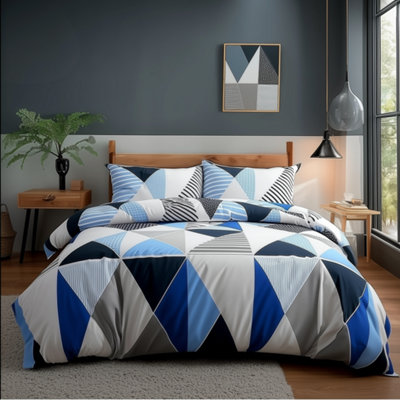 Duvet Cover And Pillowcase Set Multi Colour Triangle Design Polycotton Bed Linen White from B&Q