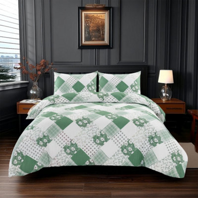 Duvet Cover And Pillowcase Set Floral Patchwork Design Polycotton Bed Linen Green from B&Q