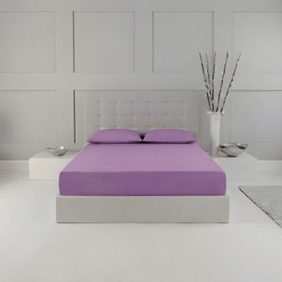  - Fitted Sheet Polycotton Plain Dyed Extra Deep 25Cm Bed Linen Lilac
