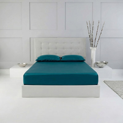Fitted Sheet Polycotton Plain Dyed Extra Deep 25Cm Bed Linen Teal from B&Q