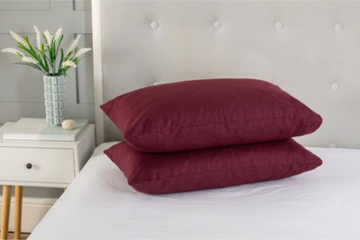  - Polycotton Plain Dyed Housewife Pillowcase Pair Burgundy