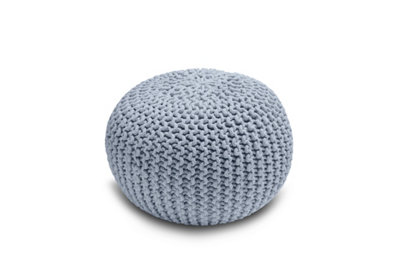 Knitted Pouffe Chunky Round Footstool Ottoman 100% Cotton Handmade Silver from B&Q