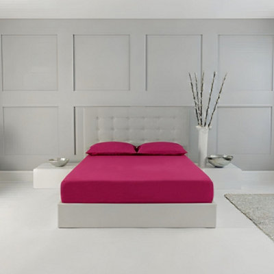 Fitted Sheet Polycotton Plain Dyed Extra Deep 25Cm Bed Linen Fuchsia from B&Q