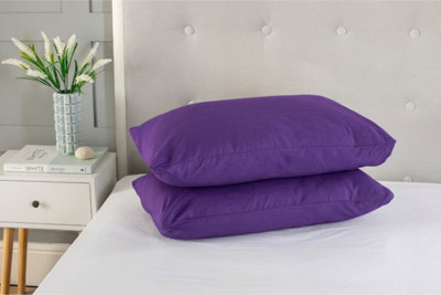  - Polycotton Plain Dyed Housewife Pillowcase Pair Purple