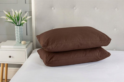  - Polycotton Plain Dyed Housewife Pillowcase Pair Brown