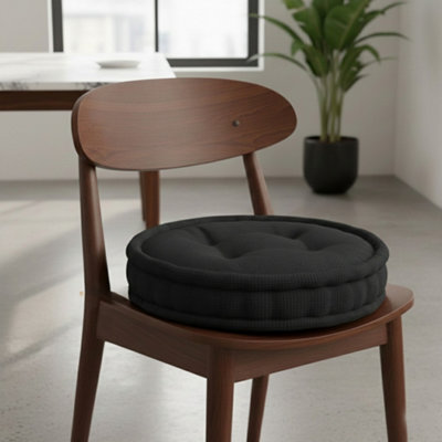 Teddy Fabric Round Booster Cushion Soft Seat Riser Pad For Dining Chair Black from B&Q
