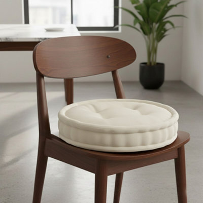 Teddy Fabric Round Booster Cushion Soft Seat Riser Pad For Dining Chair Cream from B&Q