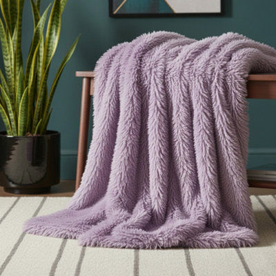 Cuddly Extra Fluffy Throw Ultra Soft Plush Blanket For Sofa Bed Home Decor Lilac 150X200Cm from B&Q