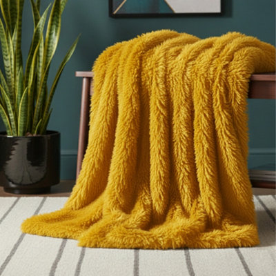 Cuddly Extra Fluffy Throw Ultra Soft Plush Blanket For Sofa Bed Home Decor Yellow 150X200Cm from B&Q