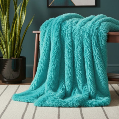 Cuddly Extra Fluffy Throw Ultra Soft Plush Blanket For Sofa Bed Home Decor Teal 150X200Cm from B&Q