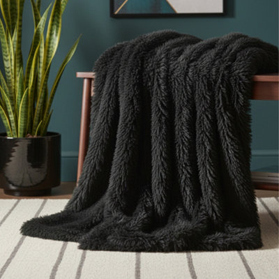 Cuddly Extra Fluffy Throw Ultra Soft Plush Blanket For Sofa Bed Home Decor Black 150X200Cm from B&Q