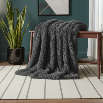 Cuddly Extra Fluffy Throw Ultra Soft Plush Blanket For Sofa Bed Home Decor Grey 150X200Cm from B&Q