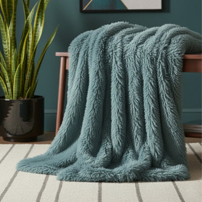 Cuddly Extra Fluffy Throw Ultra Soft Plush Blanket For Sofa Bed Home Decor Duck Egg Blue 150X200Cm from B&Q
