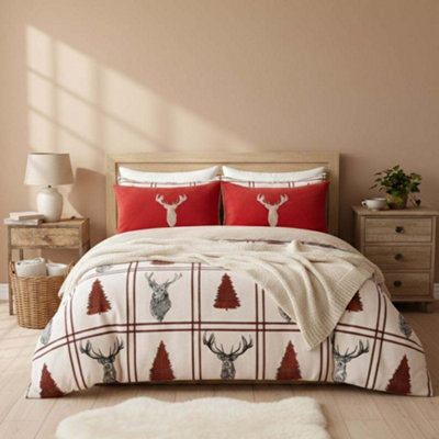 Ultra Soft Teddy Duvet Cover Set Stag Christmas Cozy Fleece Bedding Cream from B&Q