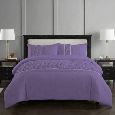 Ruffle Design Duvet Cover Soft Elegant Bedding Set With Pillowcases Lilac from B&Q